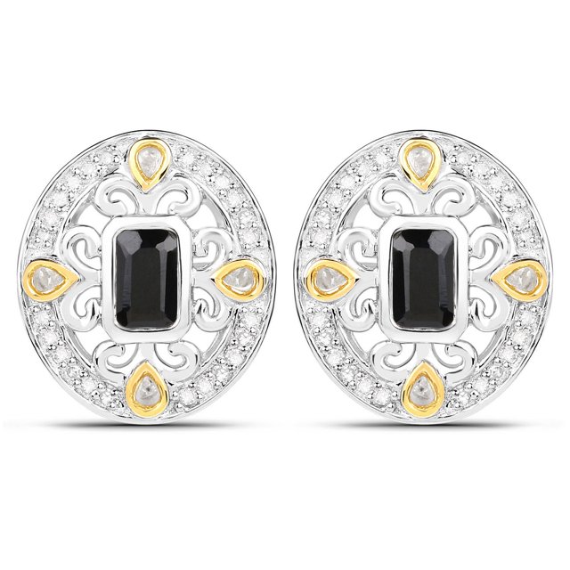 0.93 Carat Genuine Blue Sapphire and White Diamond .925 Sterling Silver Earrings QJ Model