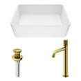 thumbnail image 6 of VIGO Matte Stone Marigold Composite Rectangular Vessel Bathroom Sink in White with Faucet and Pop-Up Drain in Matte Gold, 6 of 10
