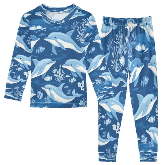 RMDQTR Cotton Pajama Set - 95% Cotton Soft Breathable Elastic Waist Round Neck Sleepwear for 18M-8Y Playful Dolphins