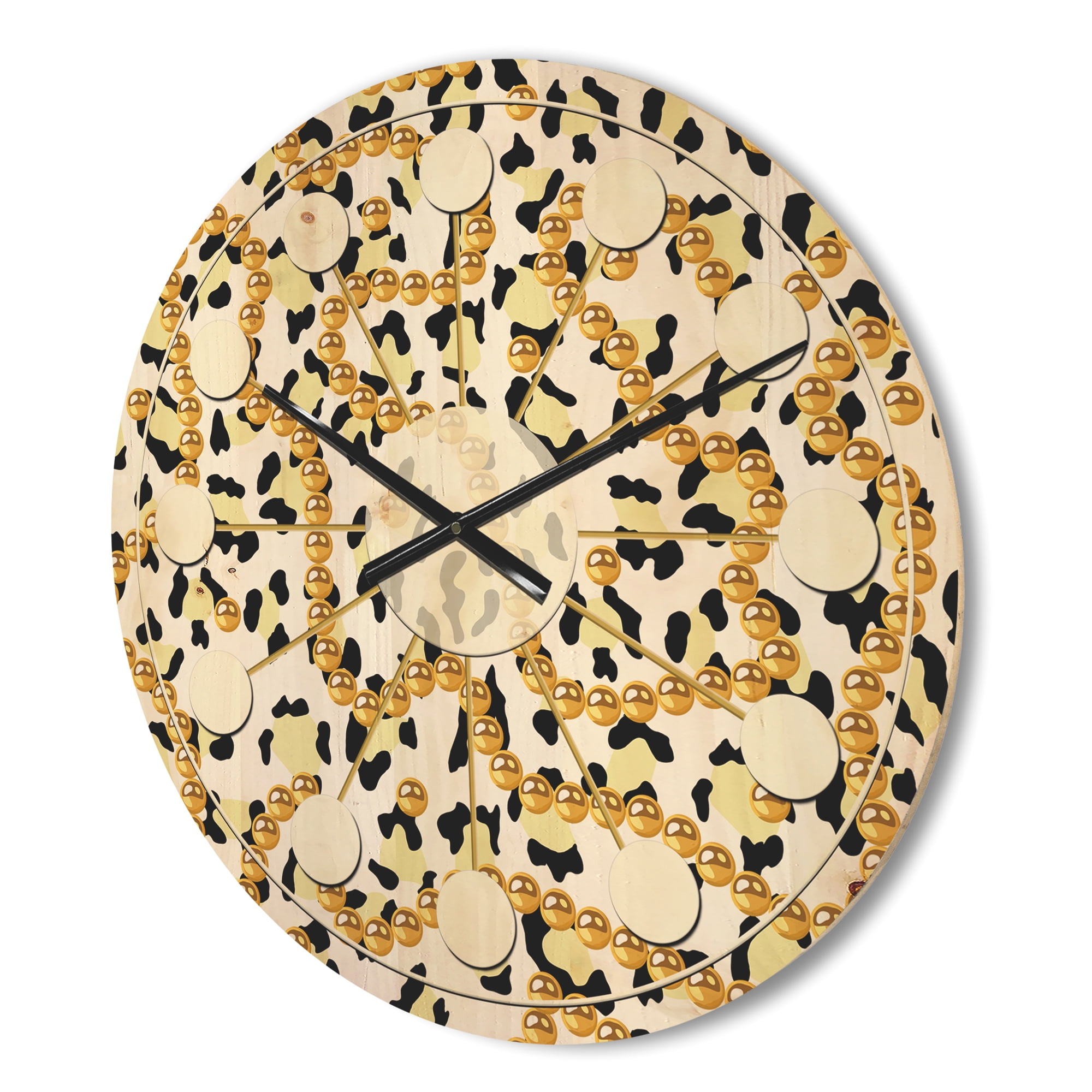 Designart 'Leopard Fur Safari Pattern VI' Mid-Century Modern Wood Wall Clock