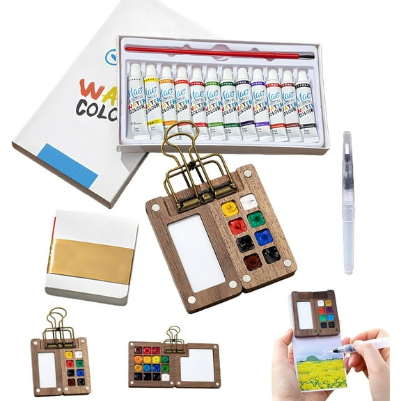 Pocket Artist Watercolor Travel Set, Mini Watercolor Paint Set Paint Palette Travel Kit, Pocket Artist Watercolors Travels Sets for Artists (8 Grid)
