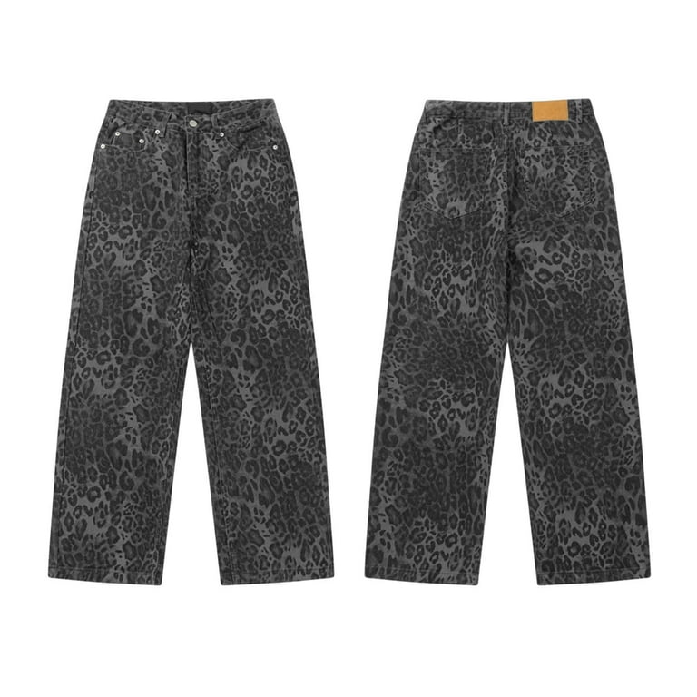 Aloohaidyvio Y2K Leopard Jeans for Women and Men - Baggy Aloohaidyvio Y2K Leopard Jeans for Women and Men - Baggy