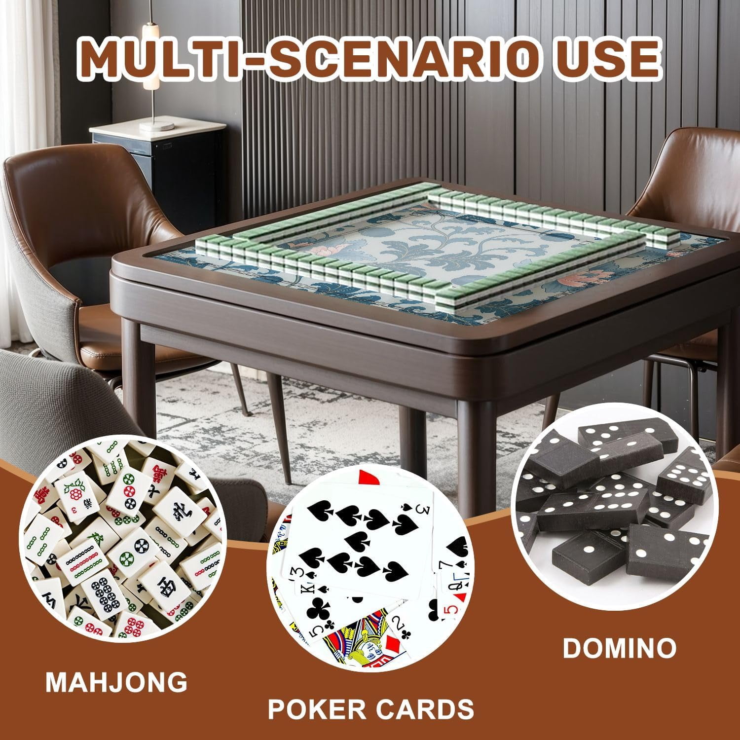 Mahjong Mat 31.5" x 31.5" Floral Flower Seamless Flourish Ornamental Garden Non-Slip Noise Reduction Mahjong Tiles Table Cover for Dominoes Poker Card Board and Tile Games