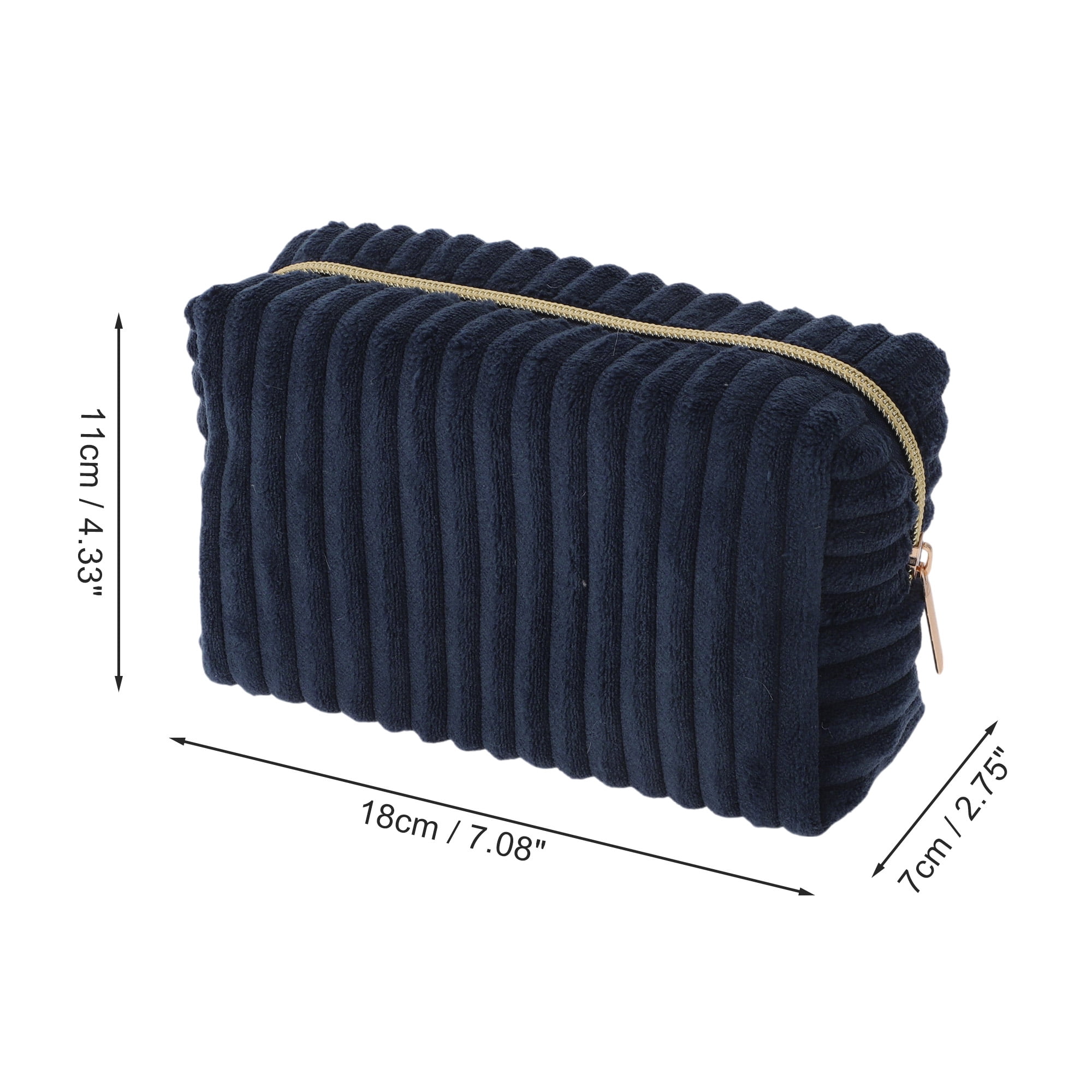 Unique Bargains 1 Pc Vertical Stripe Pattern Makeup Bag Navy Blue