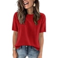 thumbnail image 4 of Holzkary Women's 2026 Short Sleeve Pullover Fashion Crew Neck Knitted Shirt Elegant Lightweight Short Sleeve Jumper Spring Summer Red XXL, 4 of 7