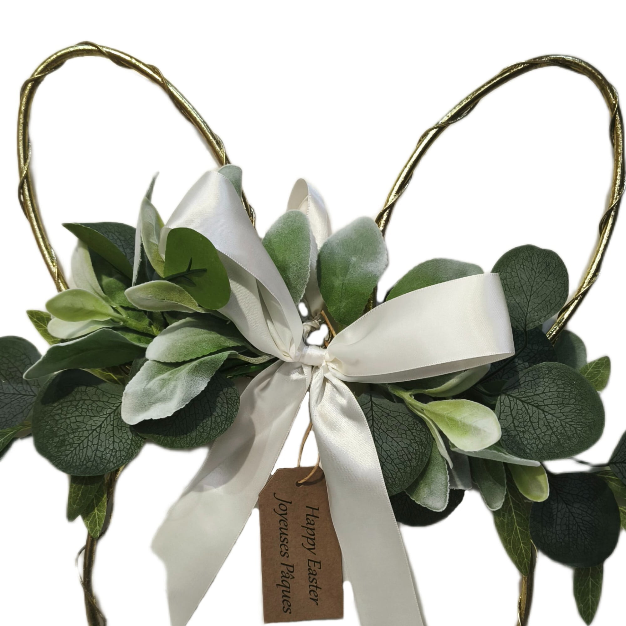 Couronne en forme de lapin de Pâques avec verdure et nœud en satin, 17po , par « Way to Celebrate »