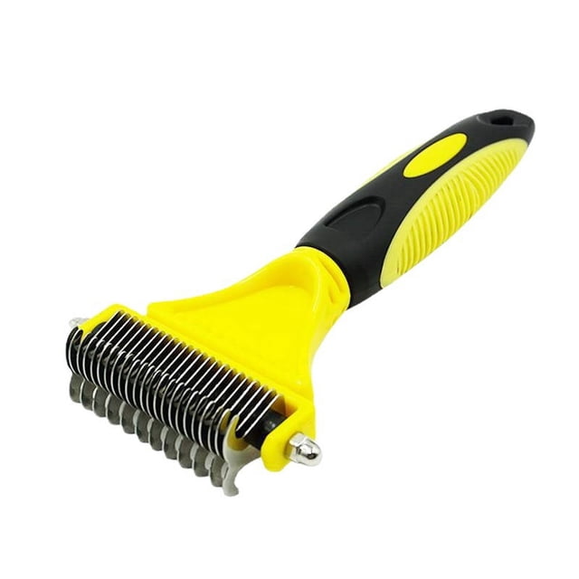 Peine para perros, peine para gatos, cepillo para mascotas amarillo 1 pieza - Elimina el 95 % del pelo muerto y los enredos, aseo, profesional para pelo largo/corto