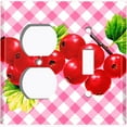 thumbnail image 4 of Metal Light Switch Plate Cover Gingham Cranberry Fruit Leaf Picnic Pink FUT002, 4 of 13