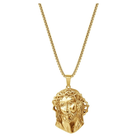 Brilliance Fine Jewelry, Men's Yellow Gold Plated Stainless Steel Jesus Pendant, 22" Chain