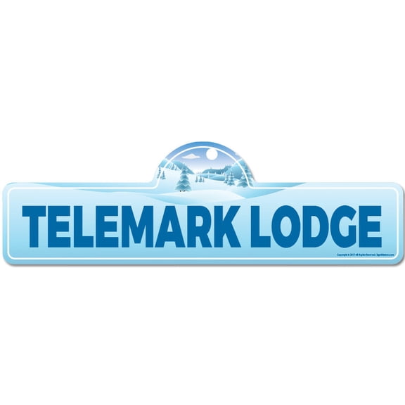 Telemark Lodge Street Sign | Indoor/Outdoor | Skiing Skier Snowboarder Décor for Ski Lodge Cabin Mountian House | SignMission personalized gift
