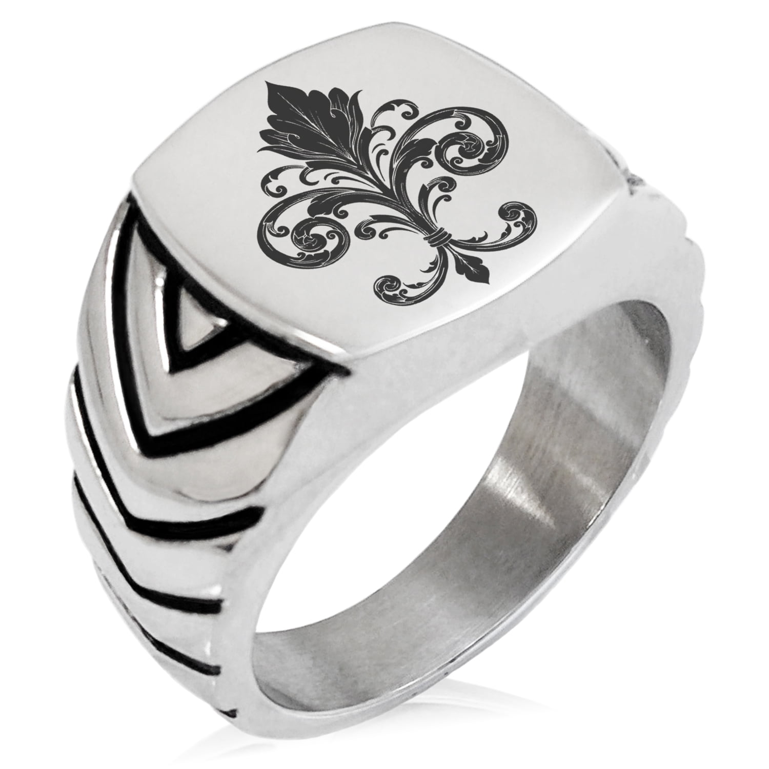 Stainless Steel 2 Color Fleur De Lis Flower Biker Ring