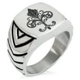 thumbnail image 1 of Stainless Steel Ornate Fleur De Lis Chevron Pattern Biker Style Polished Ring, 1 of 1