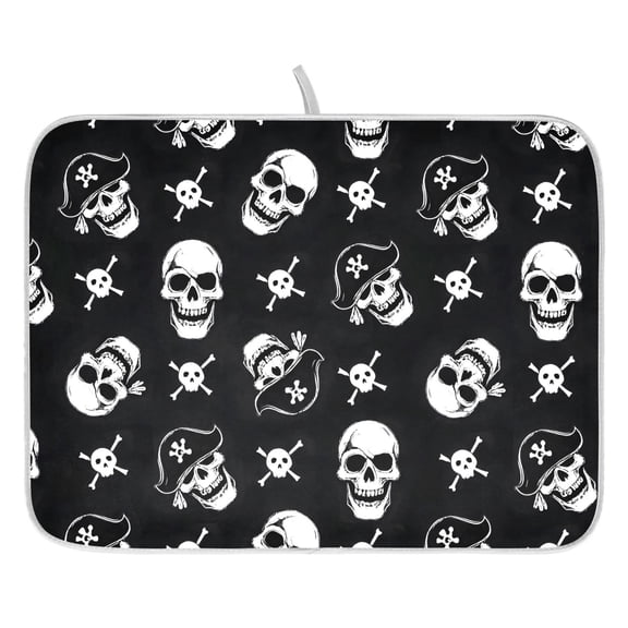 Ryvnso Skull Pattern Dish Drying Mat for Kitchen Countertop 16x18 Small Dish Pad Drainer Rack Dish Sink Mats