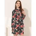 thumbnail image 2 of Vestido De Camisa Con Estampado Floral De Lunares Por Encima De La Rodilla Ceñido Con Botone Solapa Para Mujeres Flor Roja Negra XS, 2 of 5