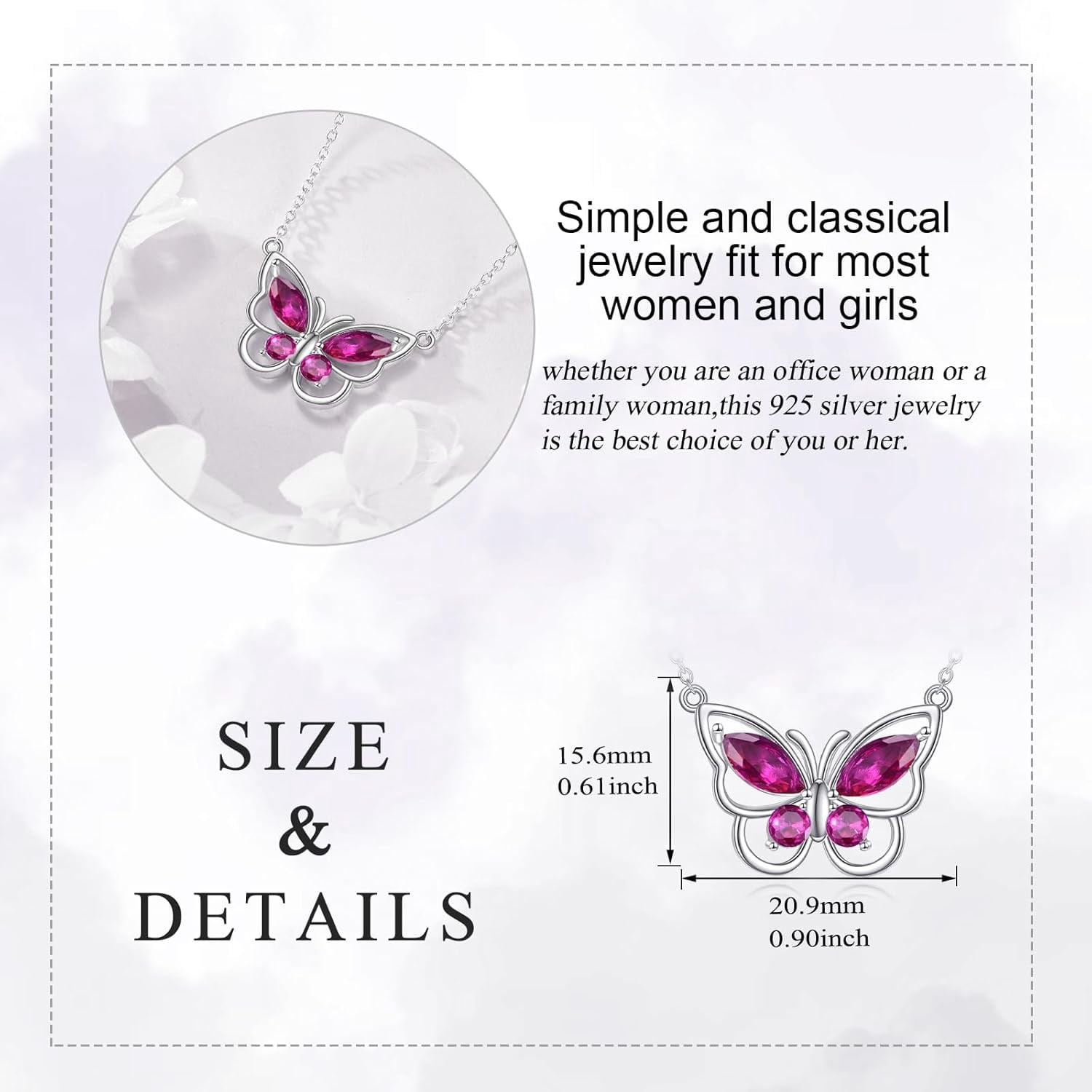 Butterfly Necklace for Women 925 Sterling Silver Crystal Butterfly Pendant Birthstone Amethyst Jewelry Gift
