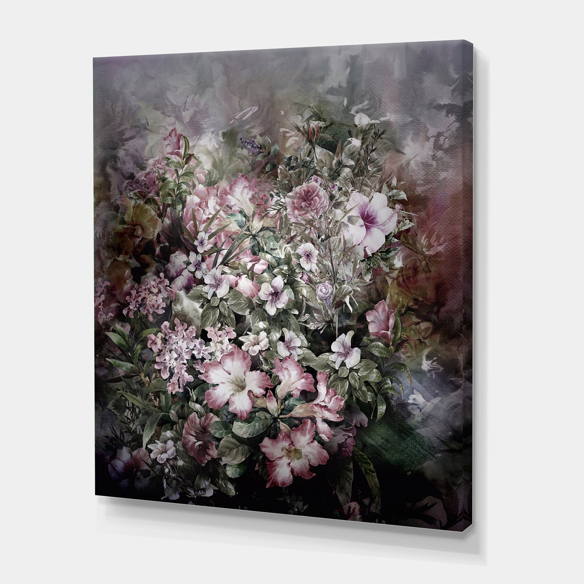 Drawing of Flowers Retro IV 30 in x 40 in Photography Canvas Art Print, by Designart