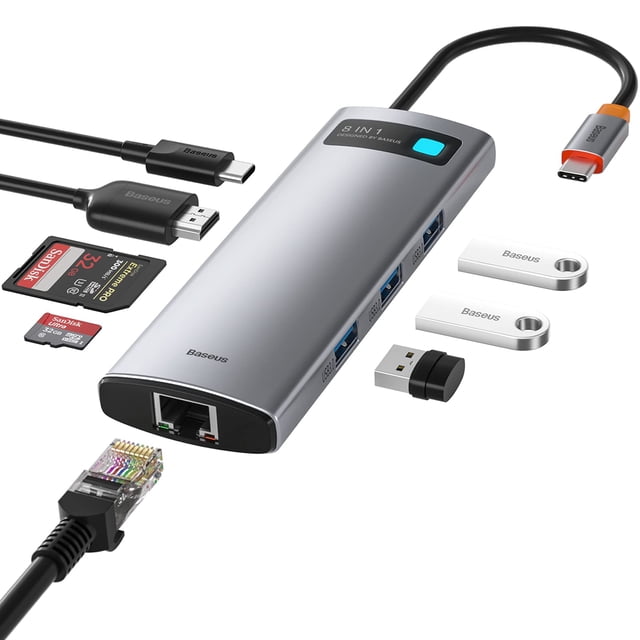 Estación de acoplamiento USB C Hub Baseus 8 en 1 con HDMI 4K 3 USB 3.0