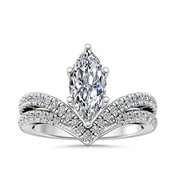 1.00 Ct Excellent Marquise Cut Genuine Diamond Solitaire with Accents Elegant Wedding Ring for Women Solid 14K White Gold Size 7