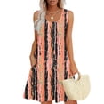 thumbnail image 1 of ZVAVZ Robe Mini Sans Manches à Volants pour Femmes Grande Taille en Liquidation à 5 $, Robe de Plage Multicolore à Imprimé Floral et Col Rond avec Poches, P, 1 of 6
