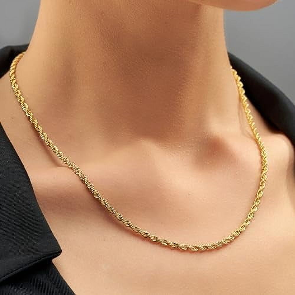 Bling Trax 14K Gold Filled Rope Chain Necklace, Cadena de Oro 2.7mm Diamond Cut Gold Chain for Men and Women, 24 Inch