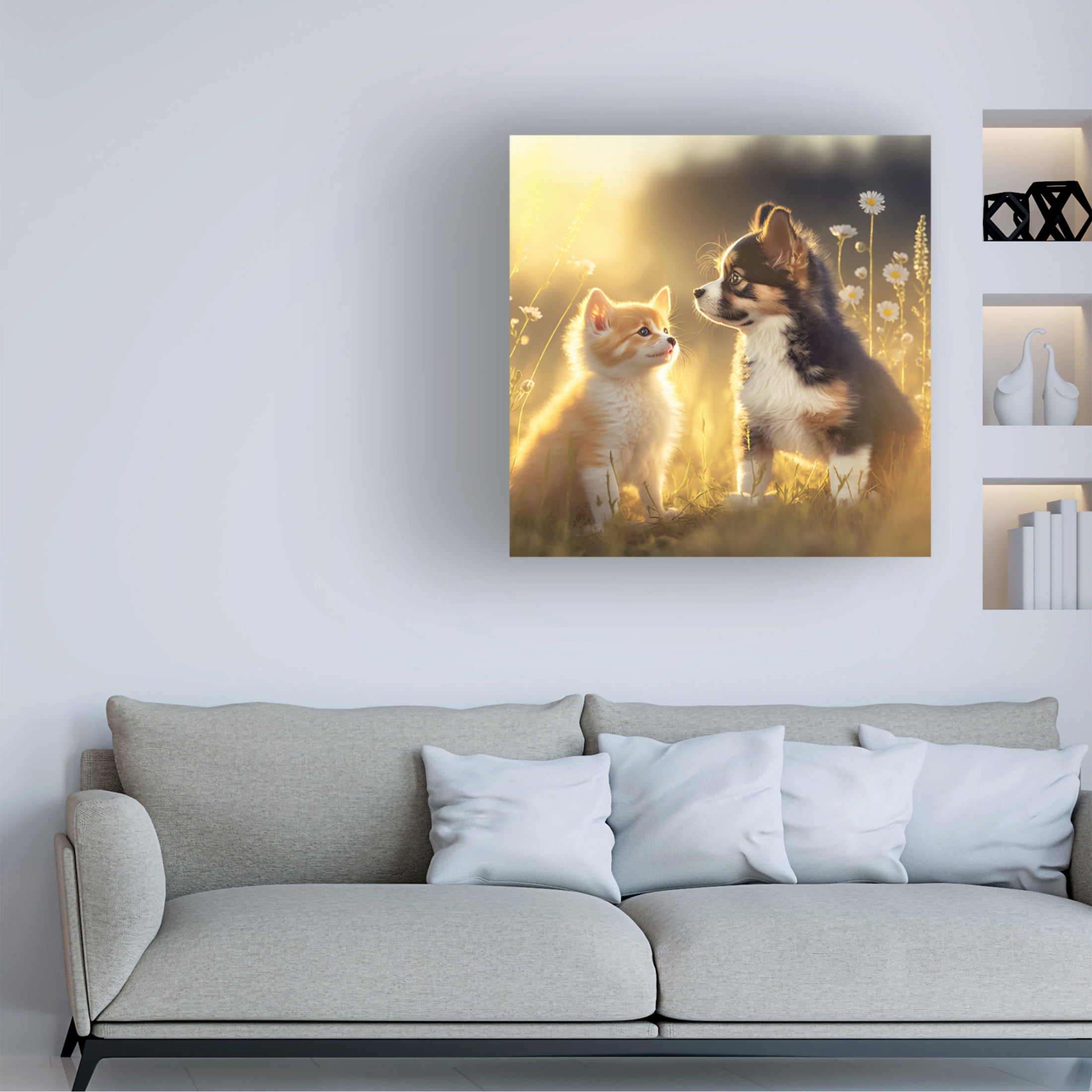 Canvas Wall Art - Ray Heere 'Cats And Dogs 20' Wall Art for Living Room, Bedroom, or Office Décor by Trademark Fine Art - 18 x 18 Inches