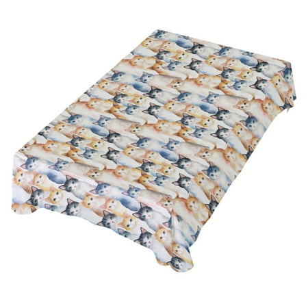 

JSTEL Cat Cute Kitten Table Cloth Square 54 x 54 Inch Tablecloth Anti Wrinkle Table Cover for Dining Kitchen Parties