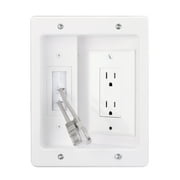 Stripoo In Wall Cable Management Kit for TV, Recessed Outlet Wall Plate Cable Pass Through Power Wire Hider Kit Wall Mount , Home Office Theater Systems,White
