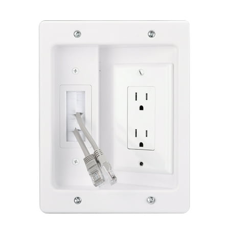 Stripoo In Wall Cable Management Kit for TV, Recessed Outlet Wall Plate Cable Pass Through Power Wire Hider Kit Wall Mount , Home Office Theater Systems,White