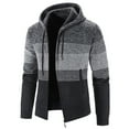 thumbnail image 3 of Lu's Chic Men's Hooded Sweatshirt Bold Striped Casual Long Sleeve Fuzzy Fleece Lined Jacket Thick Knitted Knit Slim Fit Cardigan Sweater Zip Up Hoodie Thermal Warm Dark Grey 42, 3 of 3