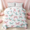 thumbnail image 2 of Erosebridal Cute Butterfly Quilt King, Princess Wildlife King Coverlet Set, Pink Reversible, Blush Mint Watercolor, 3 Pieces (1 Bedspread and 2 Pillowcases), 2 of 7