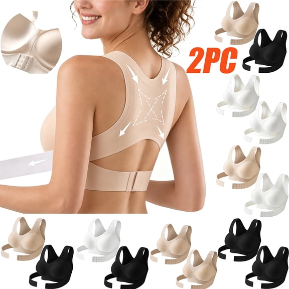 Tqyyweavej 2 Pack Posture Bra for Women Wireless Seamless Push Up Bras Full Coverage Shapewear Beauty Back Sport Bras, Gifts for Women