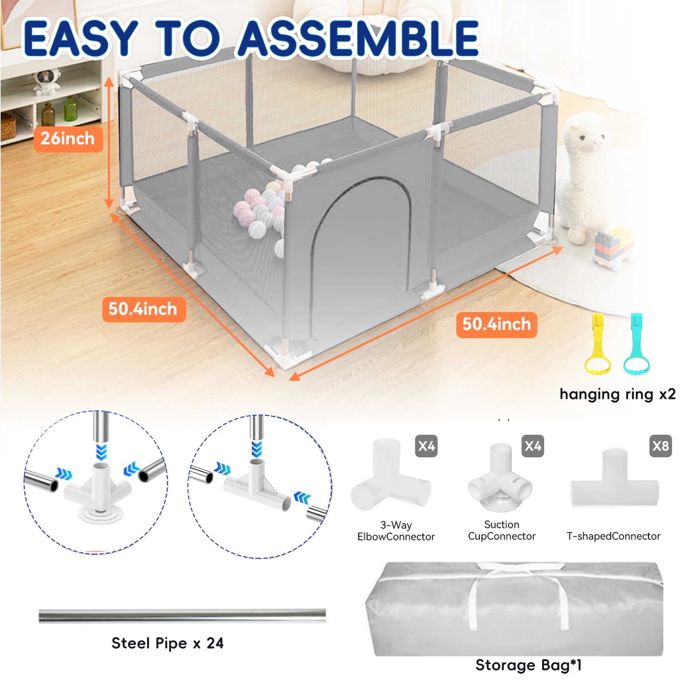 HioHa Baby Playpen, Outdoor Play Yard, Portable Play Yard 4-Panel- Baby Safety Playpen for Infant Toddler