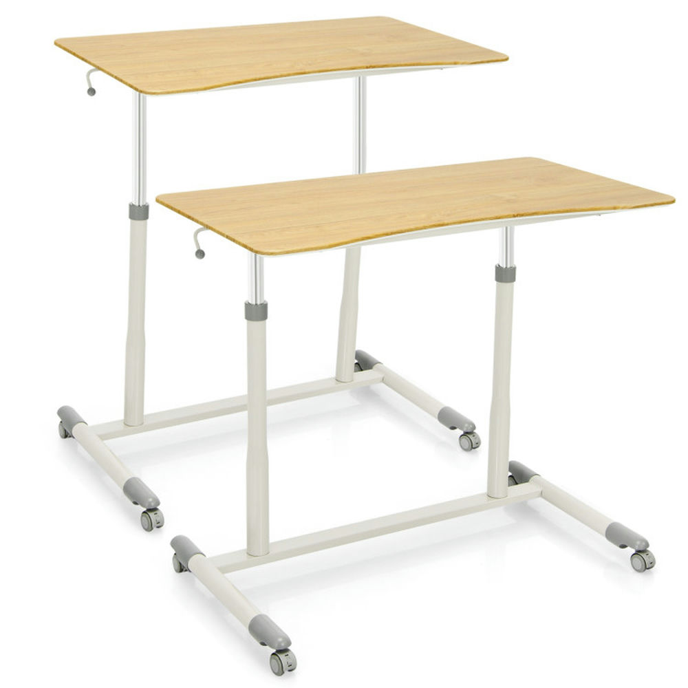 Resenkos Standing Desk,Stand up Table, Home Office Desk,Height Adjustable Computer Desk Sit to Stand Rolling Notebook Table -Natural