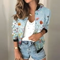 thumbnail image 3 of Womens Full Zip Bomber Jackets with Pockets Floral Print Long Sleeve Casual Fall Coat Outerwear Lightweight (M, Light Blue 01), 3 of 7