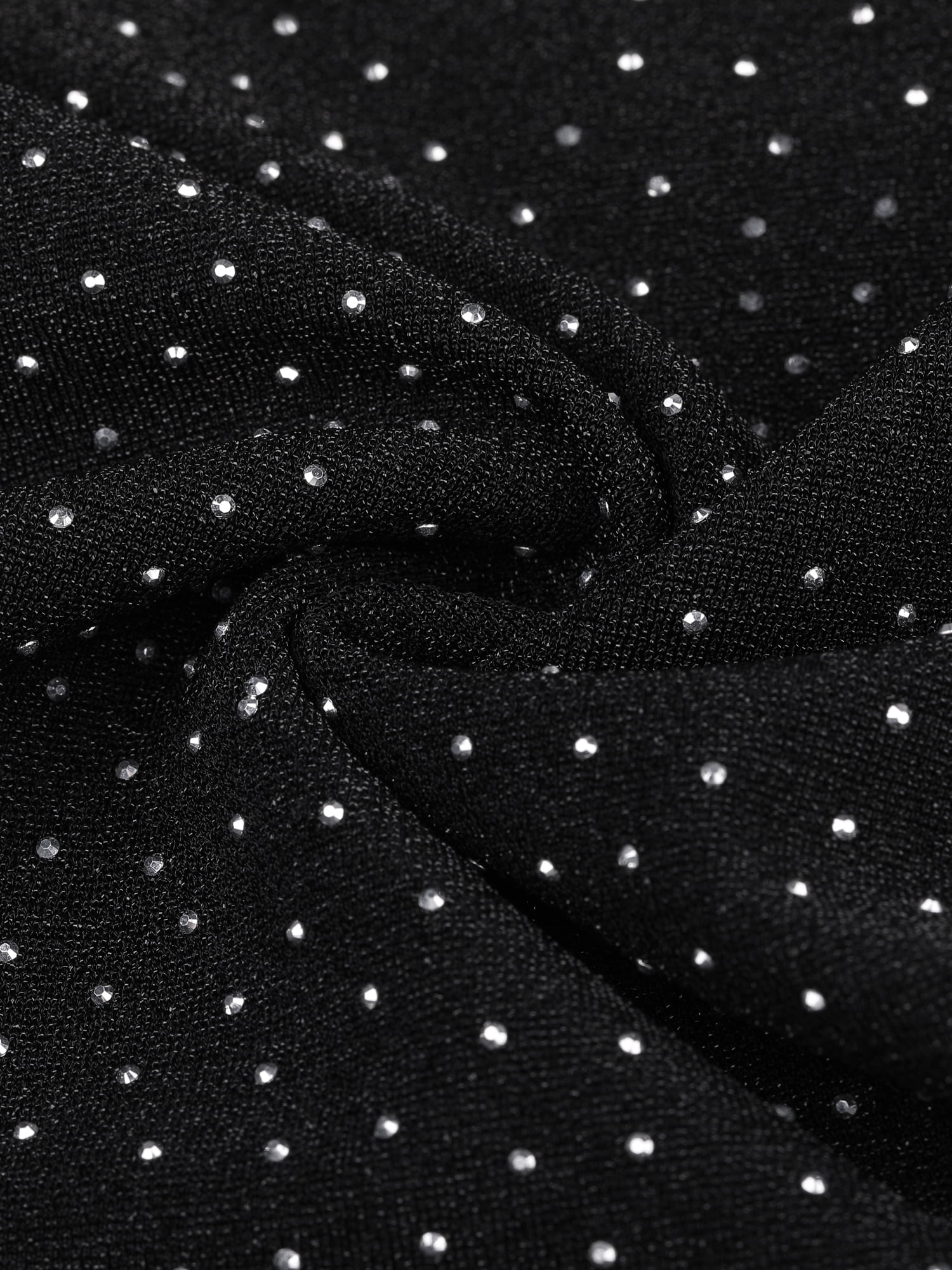 DARING DIVA Metallic Shiny Dots Square Neck Long Sleeve Top M Black