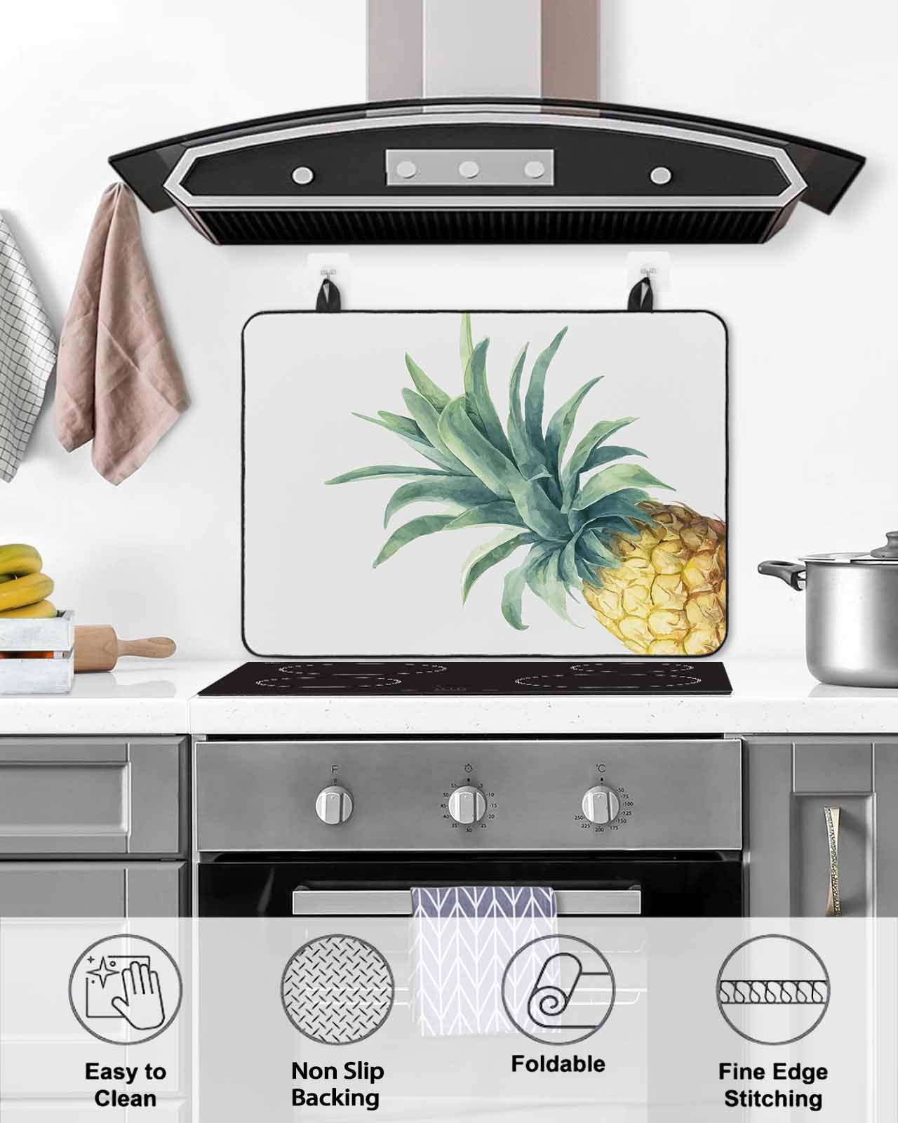 Large Induction Cooktop Protector Mat Pineapple Stove Top Covers for Electric Stove, Summer Botanical Watercolor Decorative Stove Burner Cover Mats, Glass Top Stove Cover