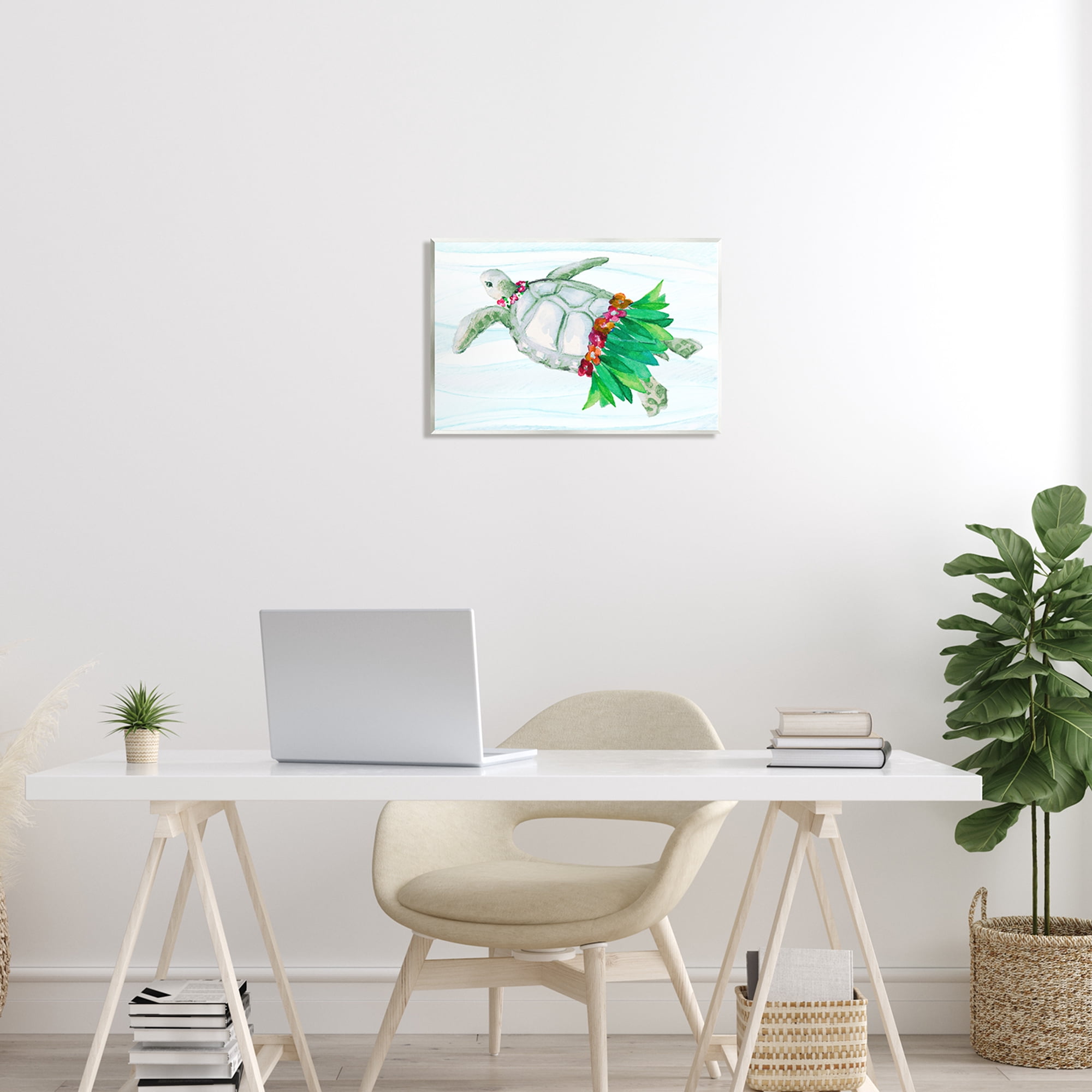 Stupell Hula Turtle Funny Tortoise Landscape Painting Wall Plaque Unframed Art Print Wall Art