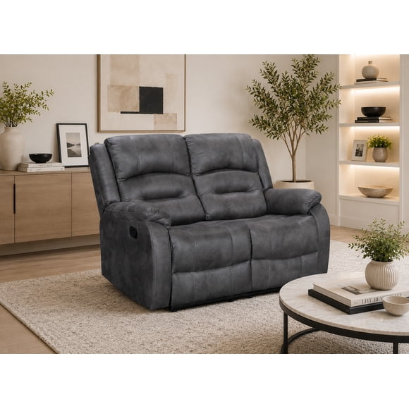 K-Living Larissa Recliner Loveseat in Dark Grey Palomino Fabric