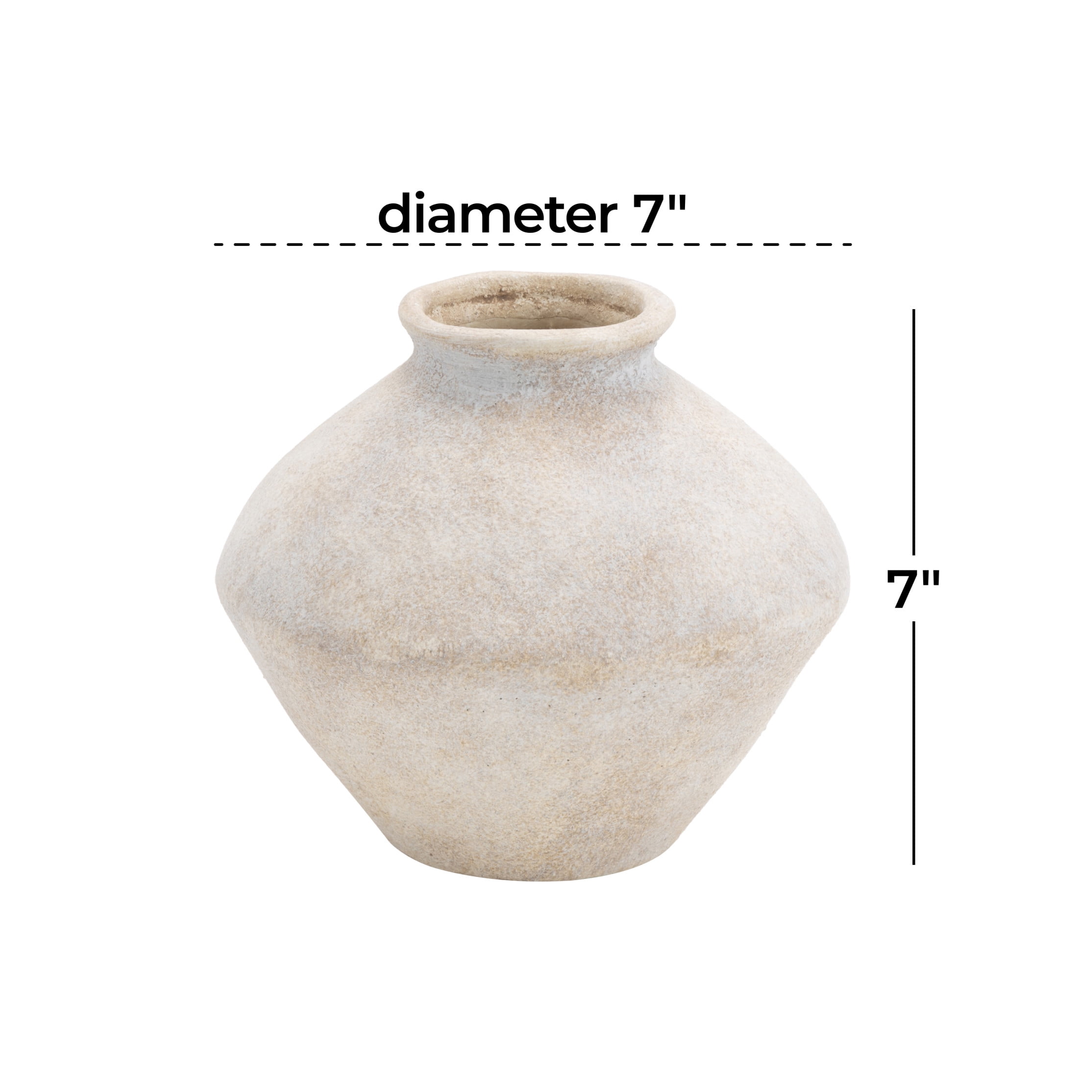 DecMode 7" Antique Style Washed Cream Ceramic Vase
