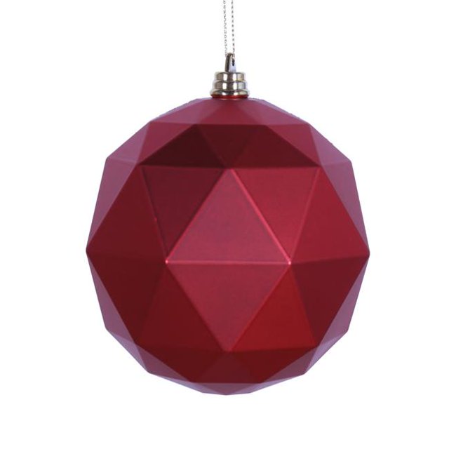 Vickerman M177403DM Boule d'Ornement de Noël Géométrique Rouge Mat 6 Po - 4 par Sac