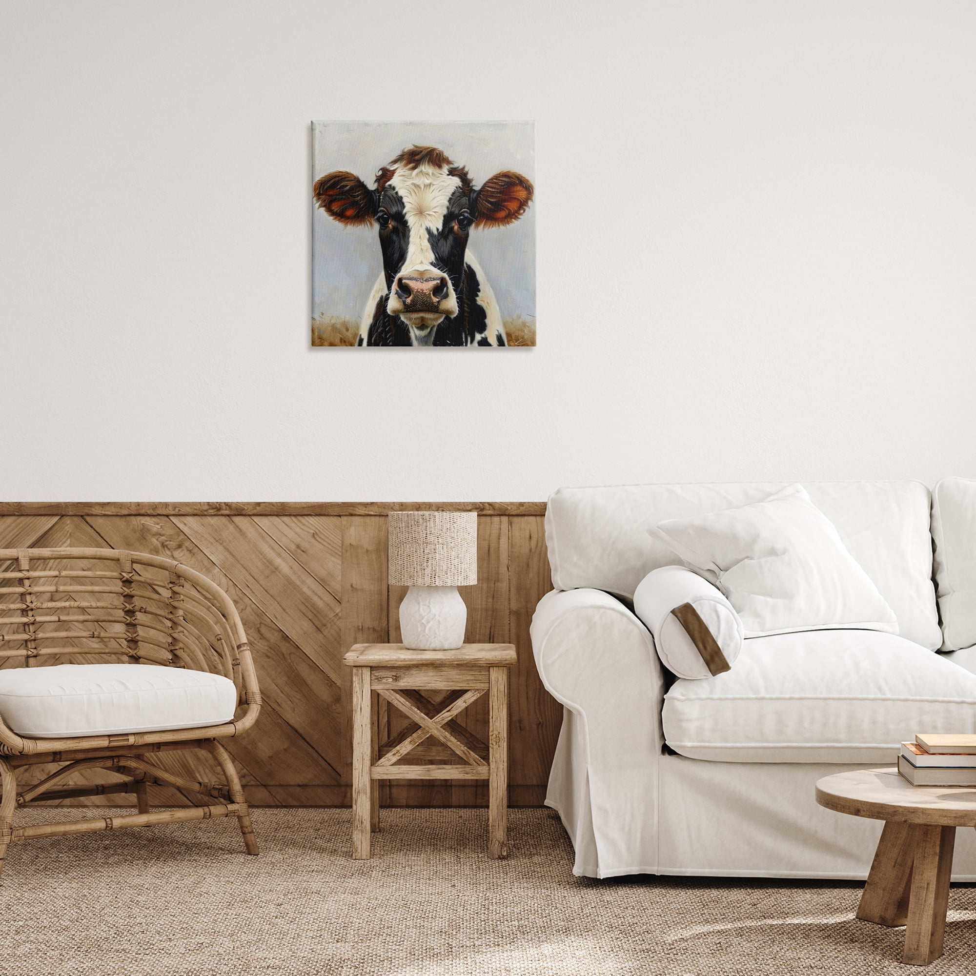 Stupell Industries Stoic Cow Gaze Portrait Animals Painting Wrapped Canvas Art Print Wall Art, 24 x 24