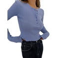 thumbnail image 5 of hirigin Women Crop Pullover T-shirt Casual Solid Color Ribbed 1/2 Button Long Sleeve Tops Streetwear Clubwear, 5 of 6