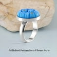 thumbnail image 3 of Blue Murano Style Glass Stainless Steel Flower Ring Cocktail Ring for Women Jewelry Anniversary Birthday Christmas Gifts Size - 6, 3 of 4