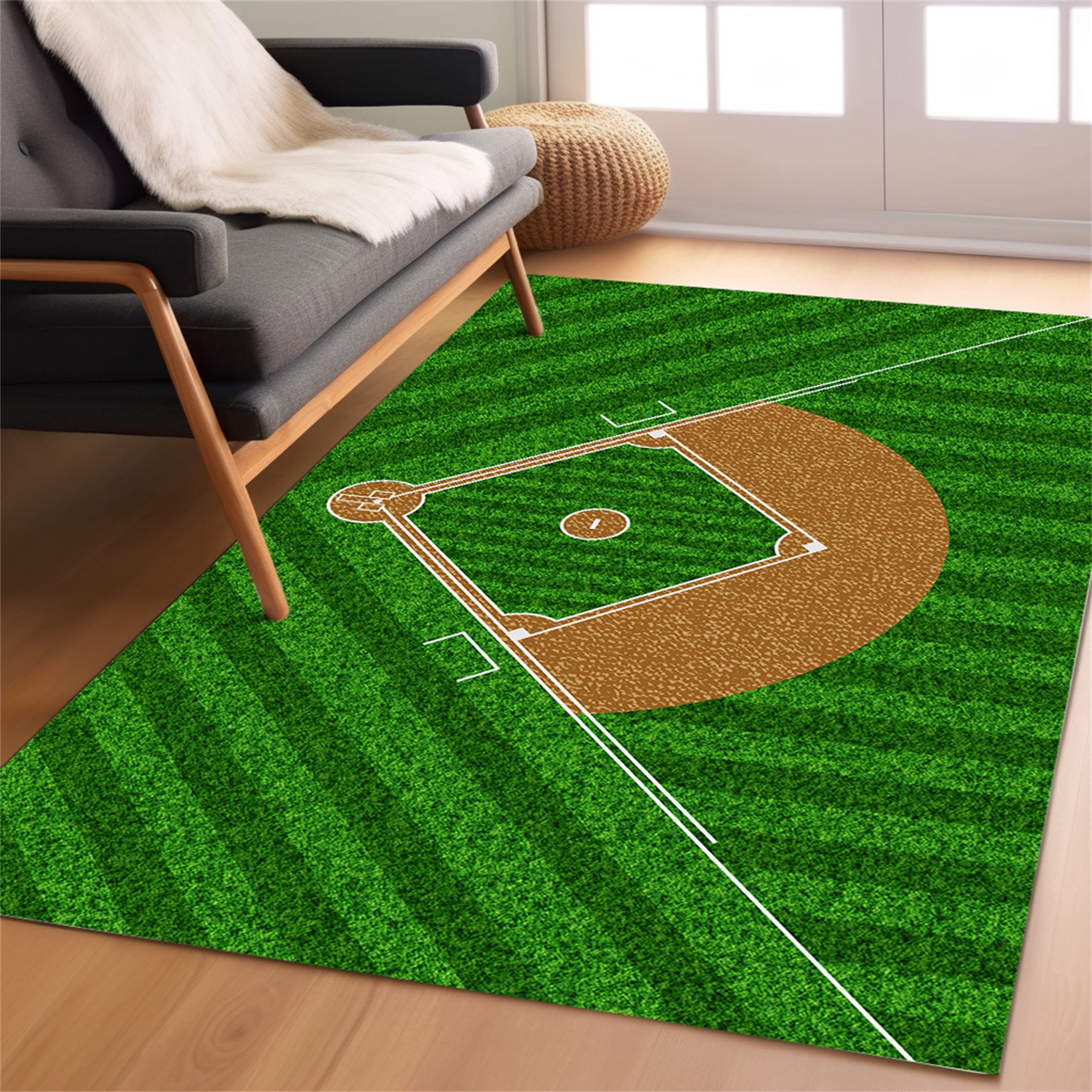 Baseball Rug for Bedroom 3'x5' Non Slip Sports Rug for Bedroom Living Room Baseball Room Decor