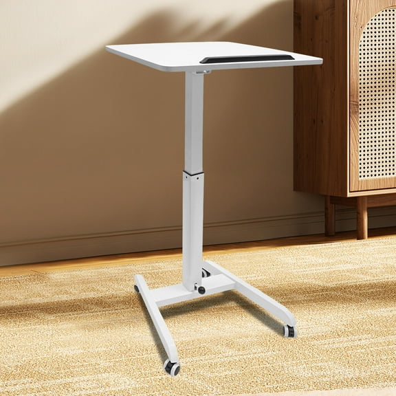 Modern White Mobile Standing Desk, Standing Desk with Tilting Top, 20.5*23.6*44.2in Lectern Portable with Wheels
