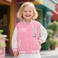 thumbnail image 2 of LIIPEE Boys Girls Jacket Letter Printed Color Block Long Sleeve Stand Collar Button Warm Baseball Jackets Handsome Vacation Coat,Pink,4-5 Years, 2 of 4