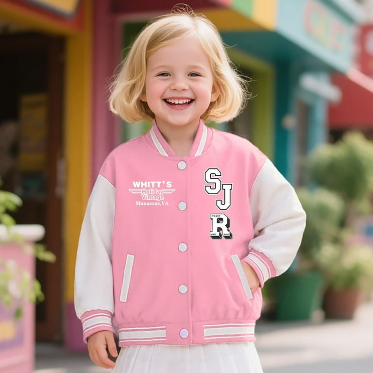 CHENge Kids Letterman Jackets Girls Casual V Neck Fall Winter Coat