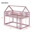 thumbnail image 6 of Hassch House Shaped Floor Bunk Bed, Twin over Twin Size Rubber Wood Bed Frame with Roof, Ladder and Safety Guardrails, No Box Spring Needed, Pink, 6 of 8