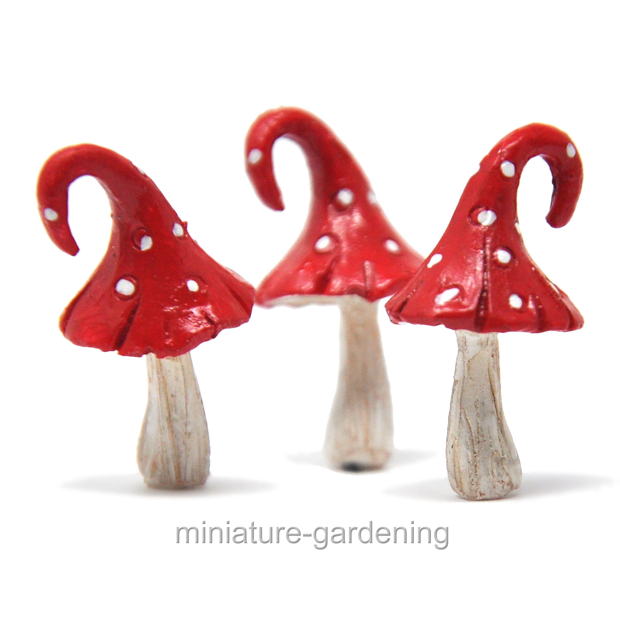 Red Curl Top Mushrooms Fairy Garden Mini Set of 3 
