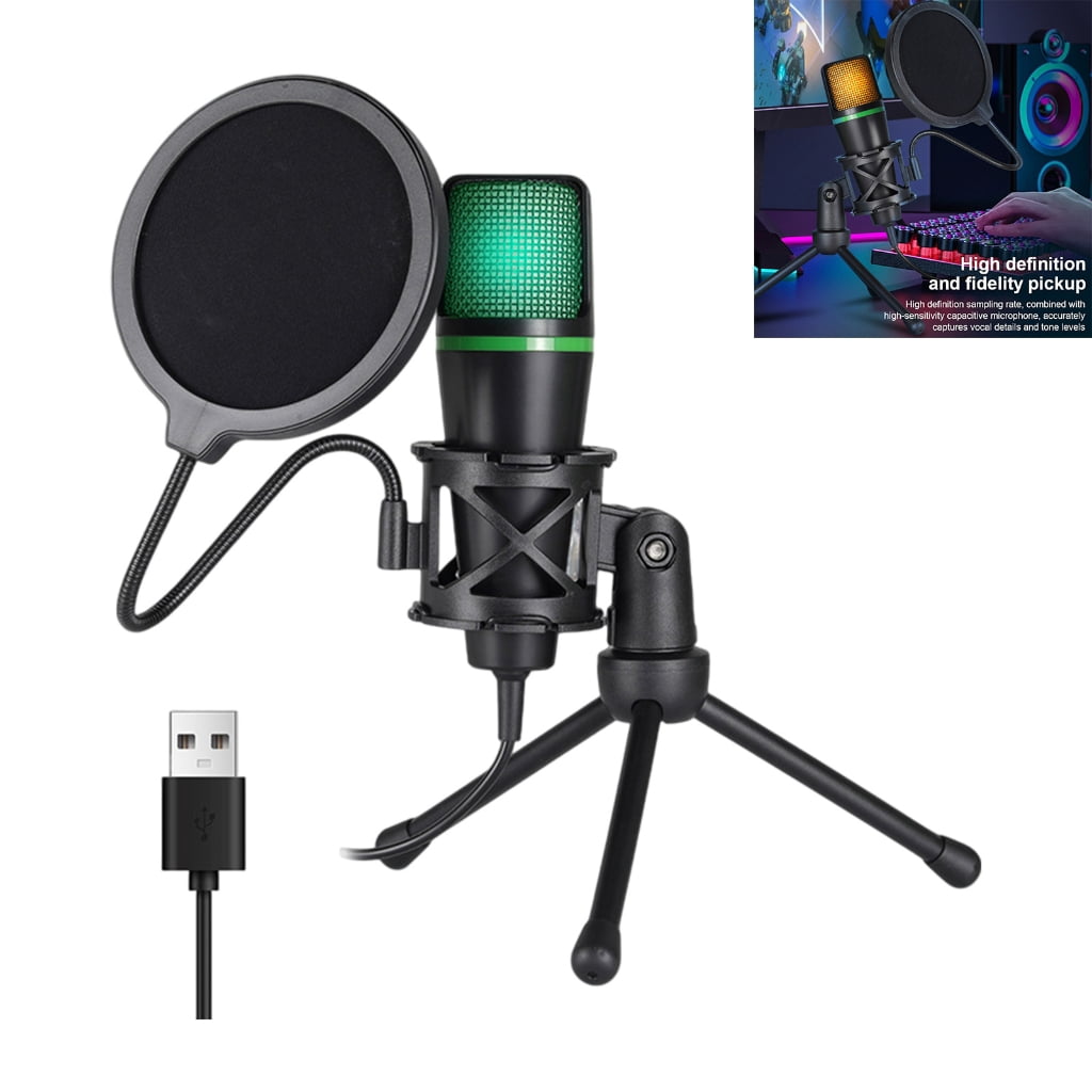 USB Computer Microphones for Students and Professional Plugs and Play Design RGBs Lighting Gains Control Shock Mount
